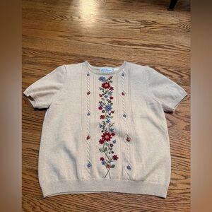 Alfred Dunner Beige Floral Embroidered Sweater